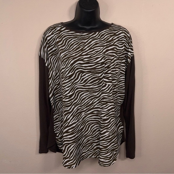 LARGE MICHAEL MICHAEL KORS BROWN ZEBRA PRINT TOP FAUX FUR FRONT - Picture 13 of 13